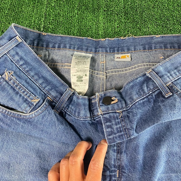 Carhartt FR Flame Retardant Size 42X32 Denim Blue Jeans Made In USA FRB100 - Picture 4 of 11